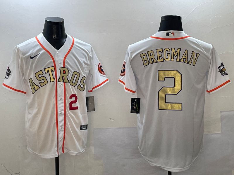 Men Houston Astros #2 Bregman White Gold Game 2025 Nike MLB Jersey style 2->houston astros->MLB Jersey